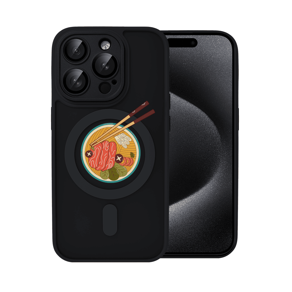 Etui do iPhone 15 Pro Color Flush z Magsafe, z osłoną aparatu, z nadrukiem “ramen”, czarne