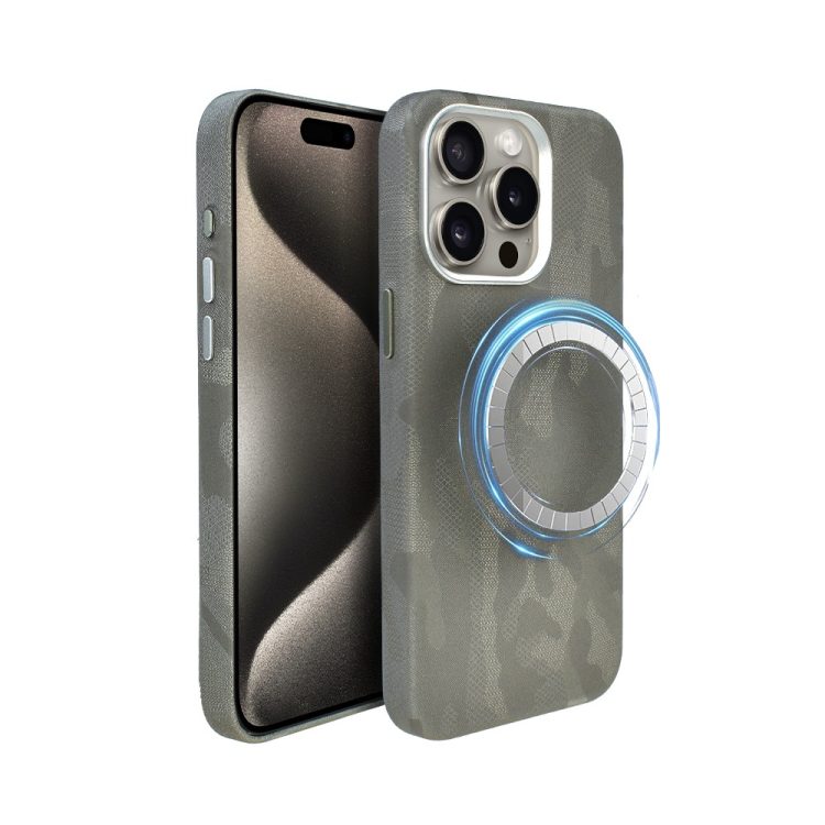 etui do iphone 15 pro max magsafe army shell, cienkie, twarde, powleczone materiałem, szare