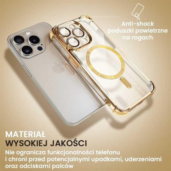 etui do iphone 15 pro max magsafe luxury anti shock lens protect, złote (kopia)