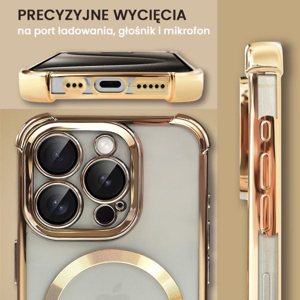 etui do iphone 15 pro max magsafe luxury anti shock lens protect, złote (kopia)