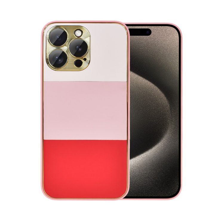 etui do iphone 15 pro max tricolori eleganckie ze złotą osłoną kamery oraz zdobieniami, piękno różu