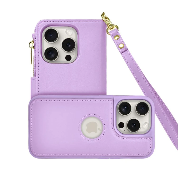 etui do iphone 15 pro 2w1 magsafe double wallet, zestaw etui oraz kabura ze smyczą, fioletowe