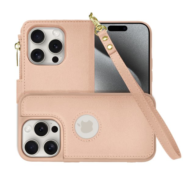 etui do iphone 15 pro 2w1 magsafe double wallet, zestaw etui oraz kabura ze smyczą, różowe