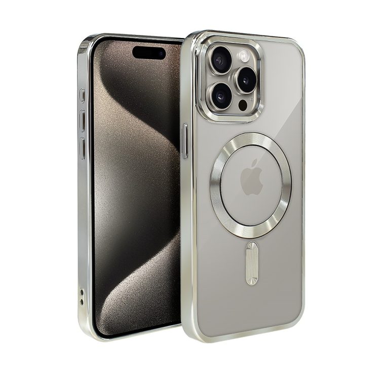 etui do iphone 15 pro magsafe luxury, przeźroczyste, tytanowe