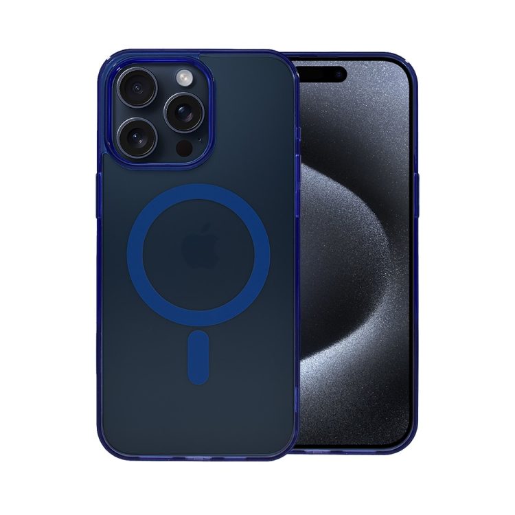 etui do iphone 15 pro, magsafe frosted skin, cienkie, półprzeźroczyste, granatowe