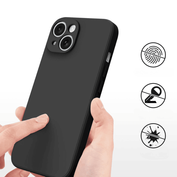 etui do iphone 15 silikonowe z mikrofibrą soft touch z osłoną na aparat, czarne