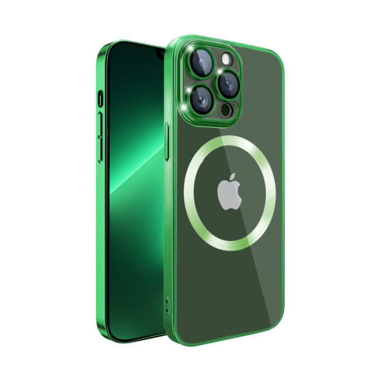 etui iphone 15 slim protect full cover magsafe hard back, twardy tył, przeźroczyste, zielone (kopia)