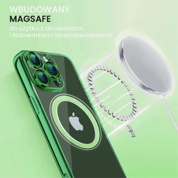 etui iphone 15 slim protect full cover magsafe hard back, twardy tył, przeźroczyste, zielone (kopia)