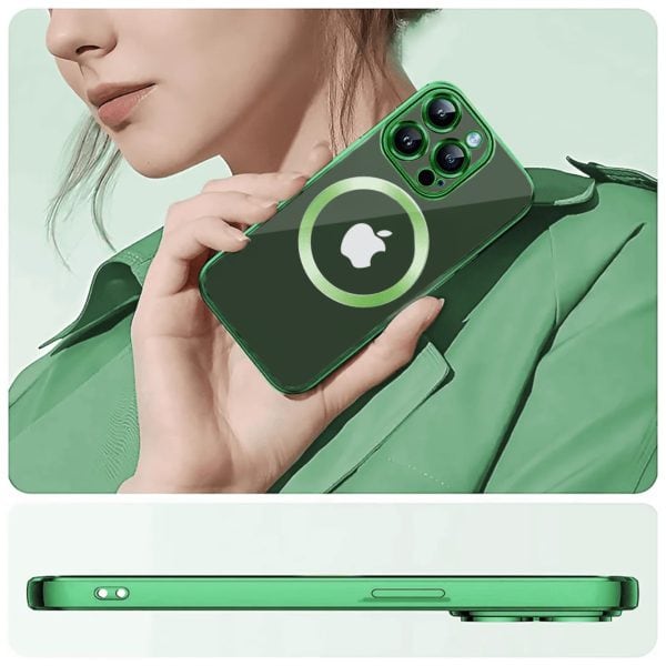 etui iphone 15 slim protect full cover magsafe hard back, twardy tył, przeźroczyste, zielone (kopia)