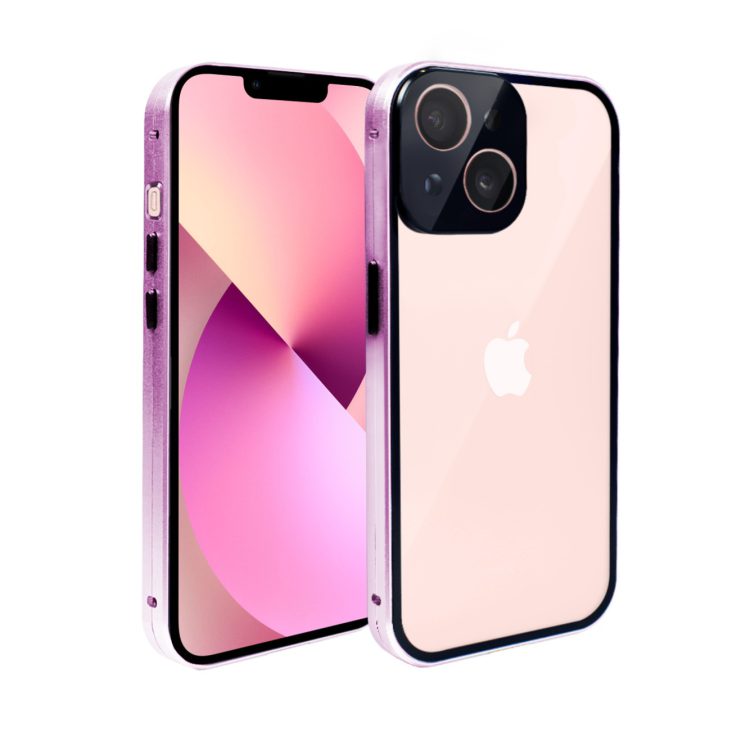 obudowa do iphone 13, pancerna szyba i aluminium 360° przód + tył magnetyczna, z osłoną aparatu, fioletowa