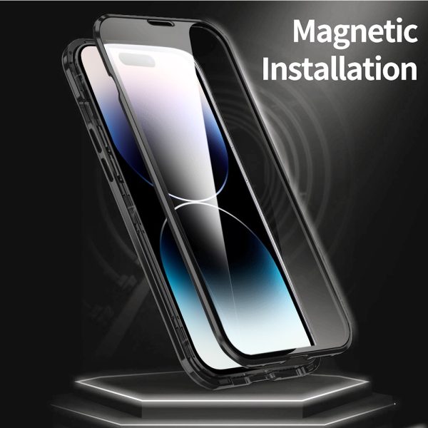 obudowa do iphone 14 pro pancerna szyba i aluminium 360° przód + tył magnetyczna, czarna