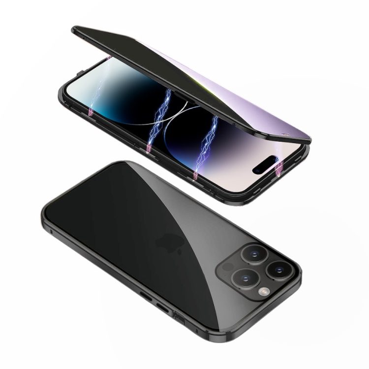 obudowa do iphone 14 pro pancerna szyba i aluminium 360° przód + tył magnetyczna, czarna