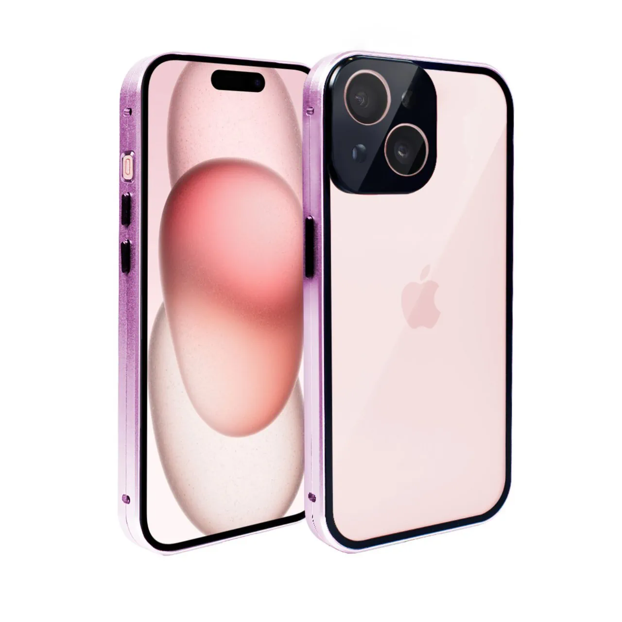 Obudowa do iPhone 15 pancerna szyba i aluminium 360° przód + tył magnetyczna, z osłoną aparatu, fioletowa
