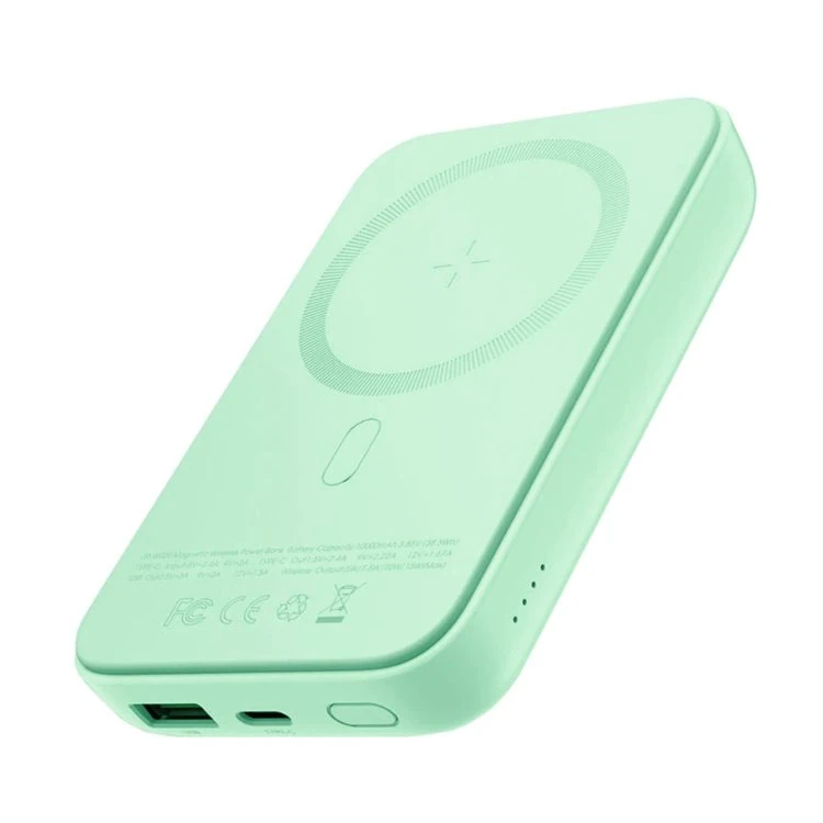 power bank akumulator magsafe 10000mah, bezprzewodowe ładowanie, jasno zielony