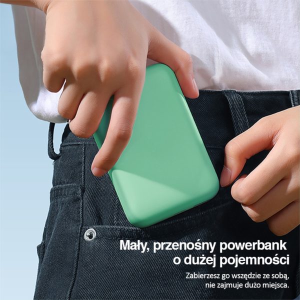 power bank akumulator magsafe 10000mah, bezprzewodowe ładowanie, jasno zielony