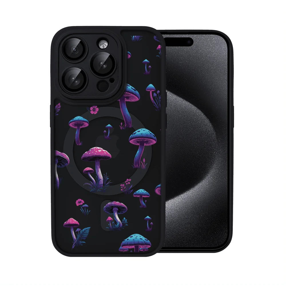 etui do iphone iphone 15 pro color flush z magsafe, z osłoną aparatu, z nadrukiem magiczne grzybki, czarne