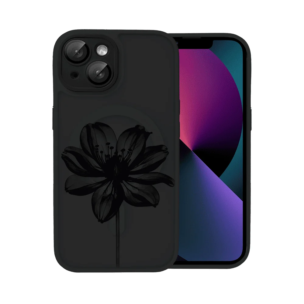 etui do iphone 13 color flush z magsafe, z osłoną aparatu, z nadrukiem czarny kwiat, czarne