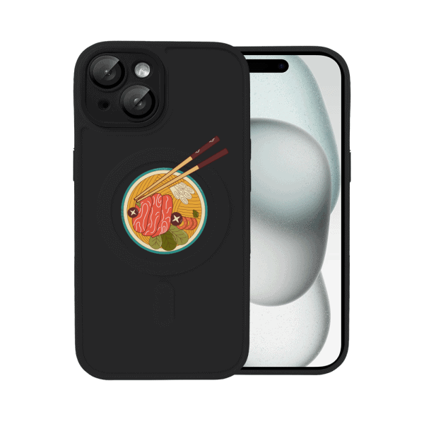 Etui do iPhone 15 Color Flush z Magsafe, z osłoną aparatu, z nadrukiem “ramen”, czarne