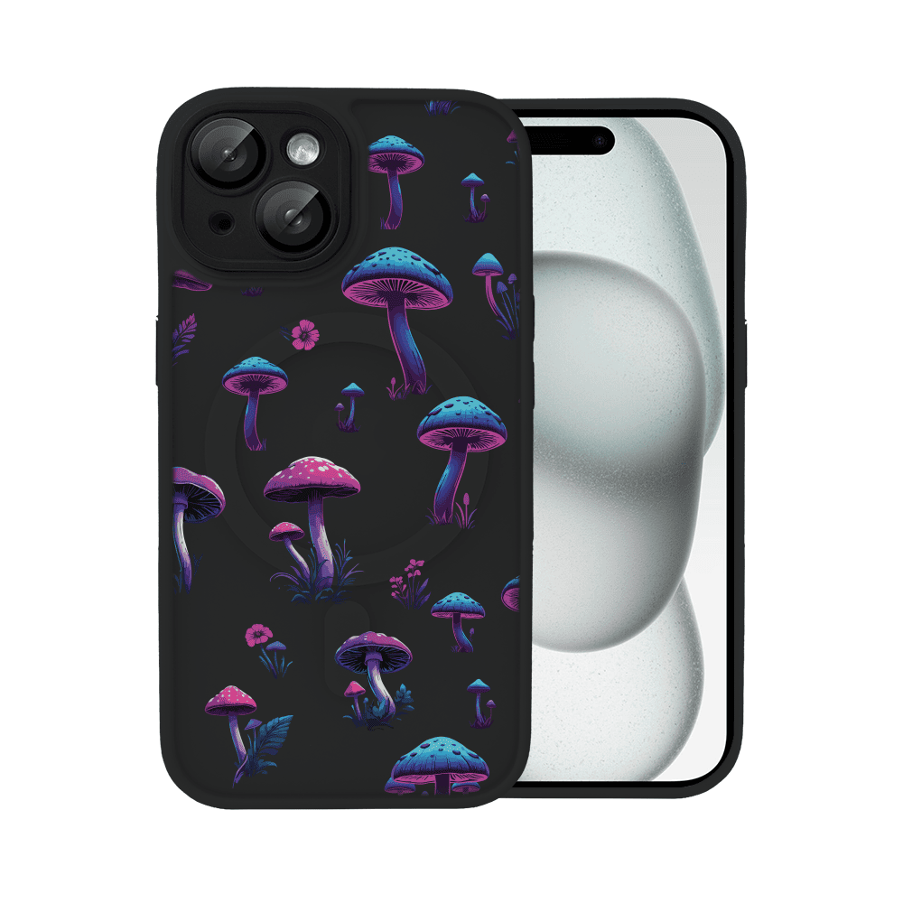 Etui do iPhone 15 Color Flush z Magsafe, z osłoną aparatu, z nadrukiem magiczne grzybki, czarne