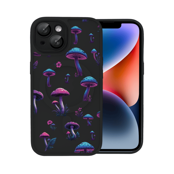 Etui do iPhone 14 Color Flush z Magsafe, z osłoną aparatu, z nadrukiem magiczne grzybki, czarne