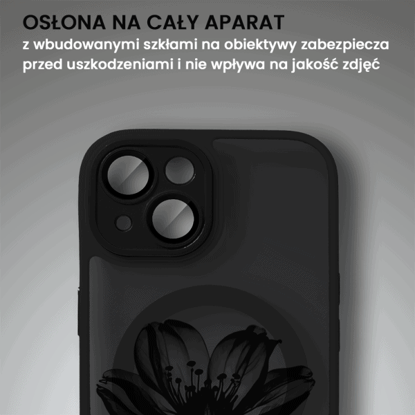 etui do iphone 13 color flush z magsafe, z osłoną aparatu, z nadrukiem czarny kwiat, czarne