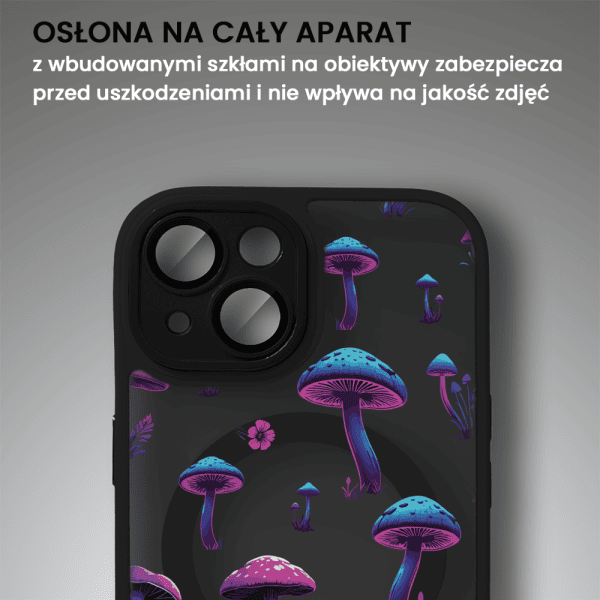 Etui do iPhone 14 Color Flush z Magsafe, z osłoną aparatu, z nadrukiem magiczne grzybki, czarne