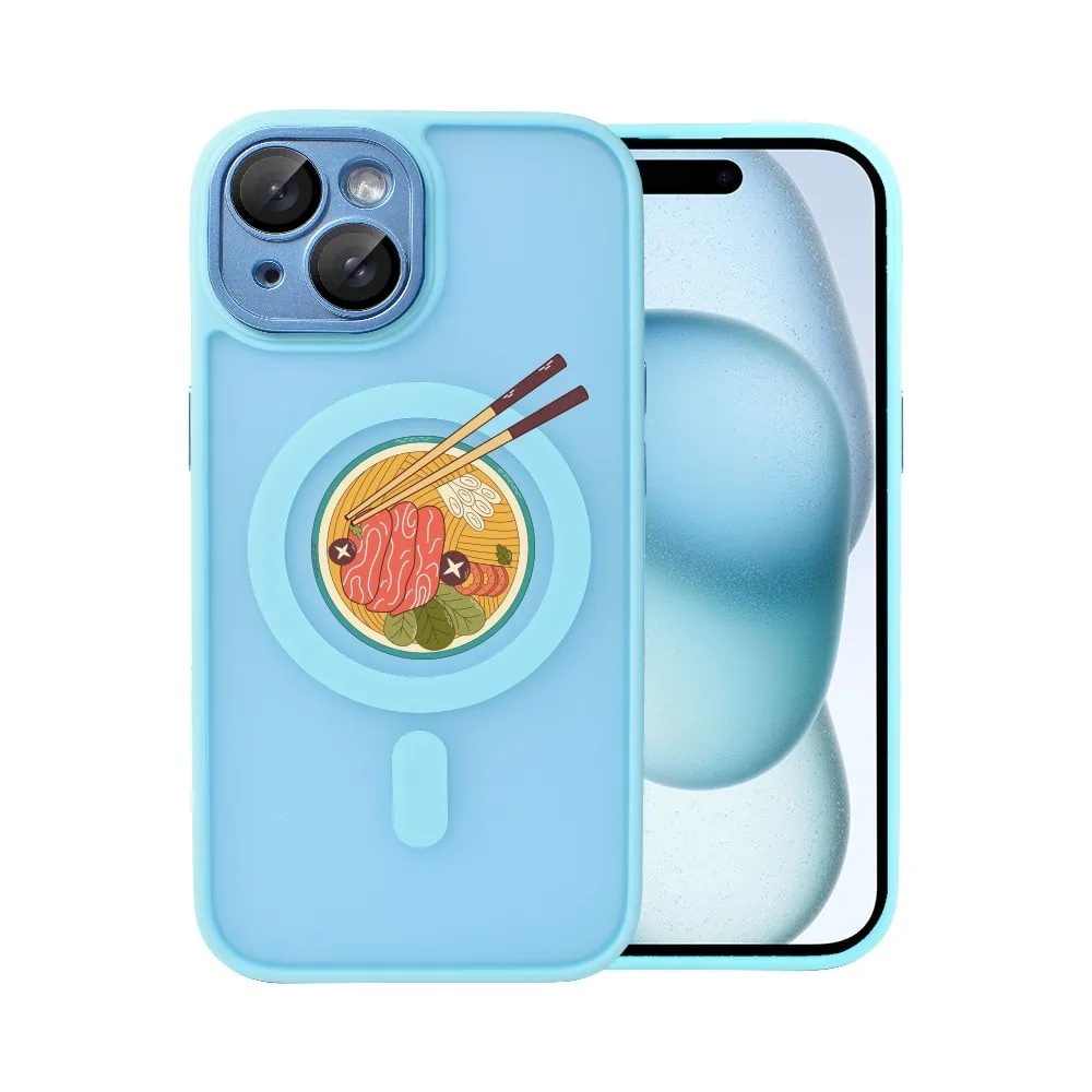 etui do iphone 15 color flush z magsafe, z osłoną aparatu, z nadrukiem “ramen”, niebieskie