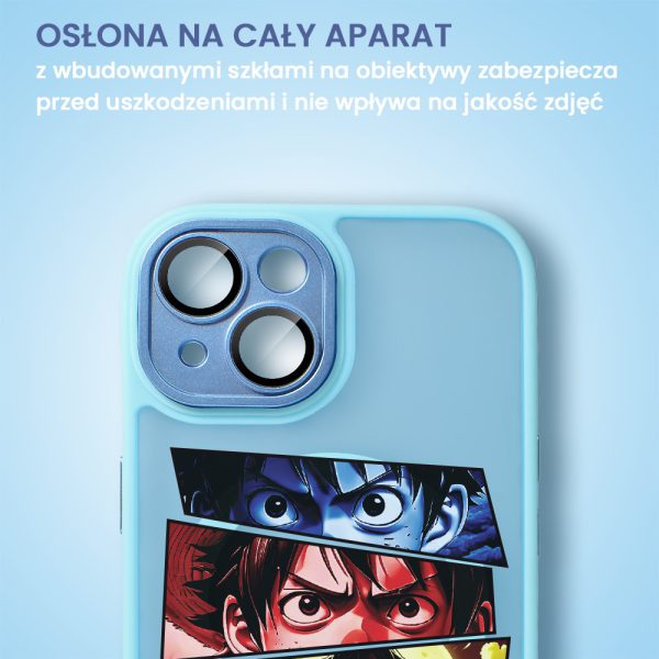 etui do iphone 15 plus color flush z magsafe, z osłoną aparatu, z nadrukiem anime, niebieskie