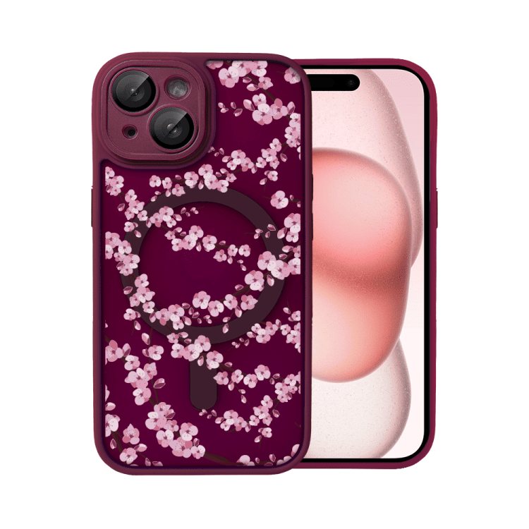 Etui do iPhone iPhone 15, Color Flush z Magsafe, z osłoną aparatu, z nadrukiem sakura, kwiat wiśni, wiśniowe