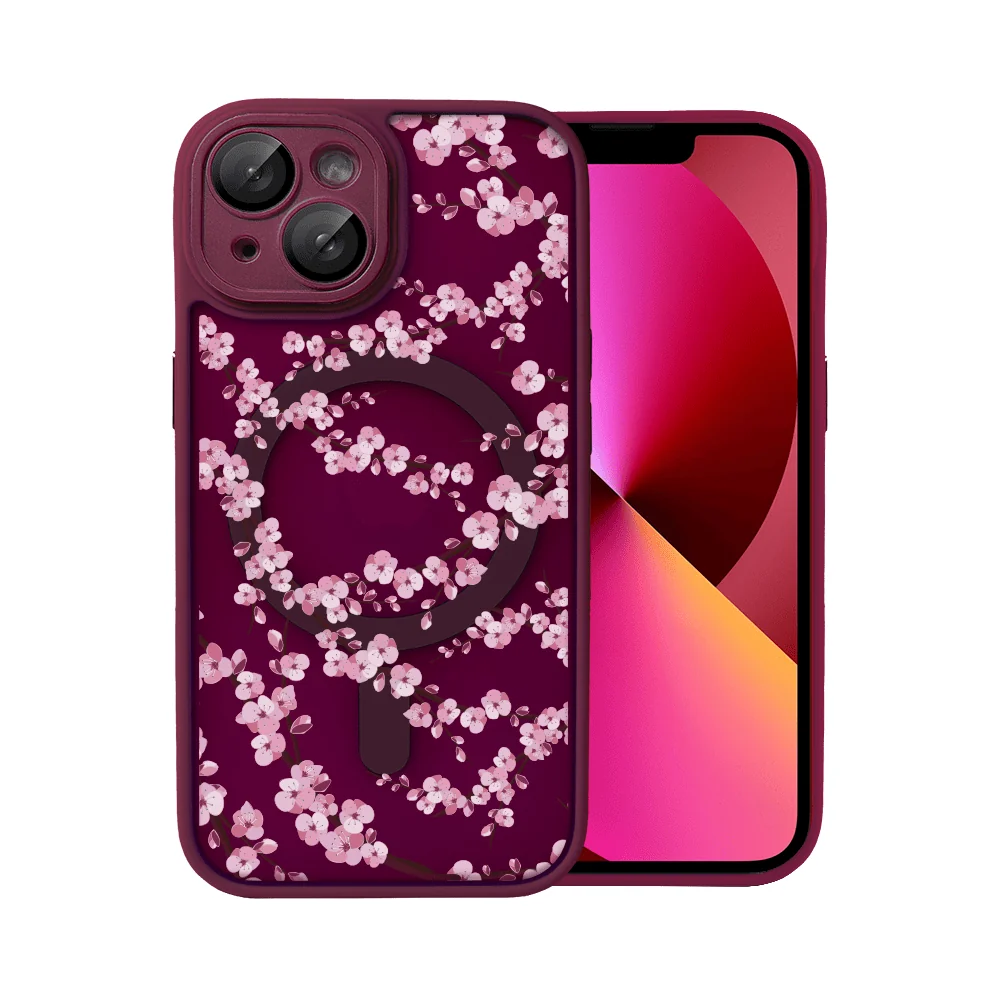 Etui do iPhone 13, Color Flush z Magsafe, z osłoną aparatu, z nadrukiem sakura, kwiat wiśni, wiśniowe