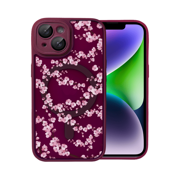 Etui do iPhone 14, Color Flush z Magsafe, z osłoną aparatu, z nadrukiem sakura, kwiat wiśni, wiśniowe