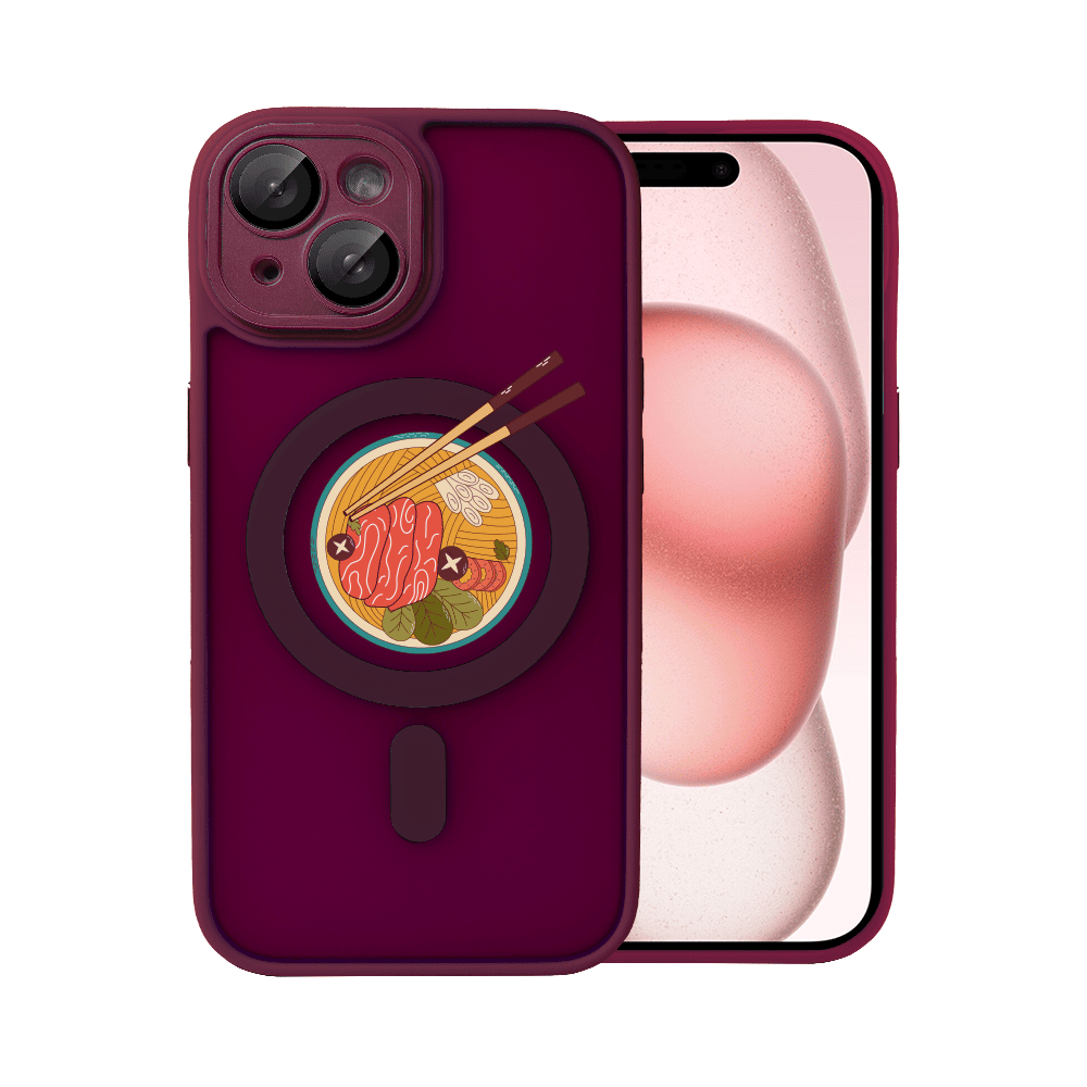 Etui do iPhone 15 Color Flush z Magsafe, z osłoną aparatu, z nadrukiem “ramen”, wiśniowe