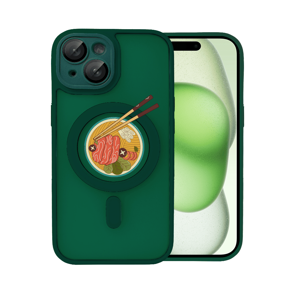 Etui do iPhone 15 Plus Color Flush z Magsafe, z osłoną aparatu, z nadrukiem “ramen”, ciemna zieleń