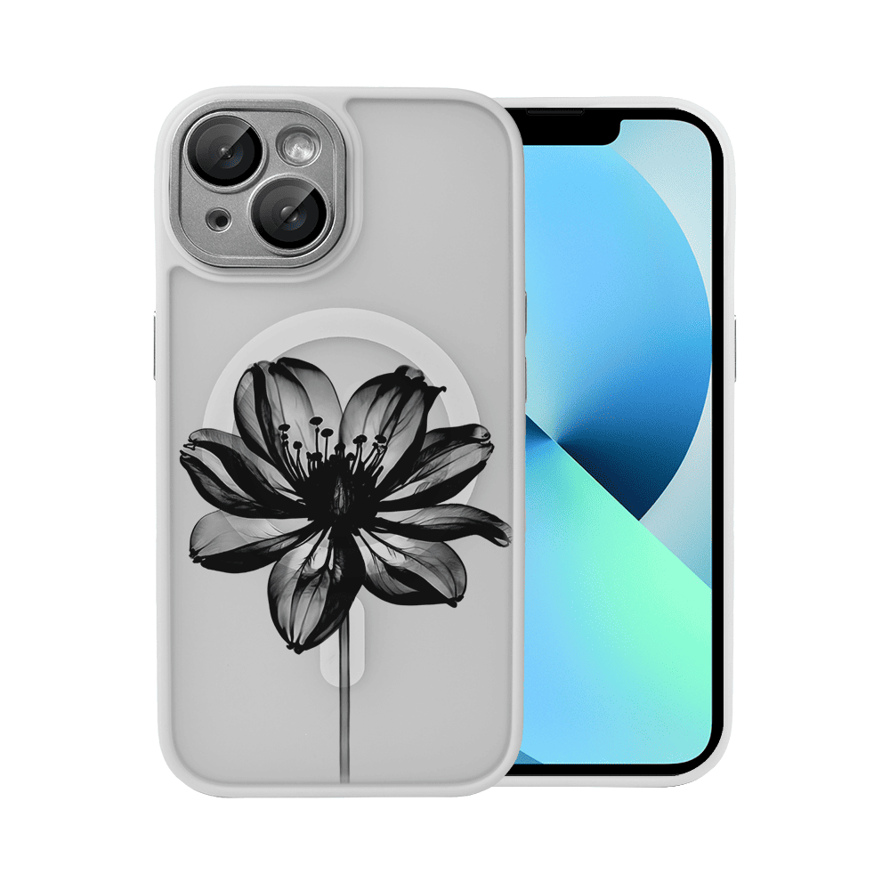Etui do iPhone 13 Color Flush z Magsafe, z osłoną aparatu, z nadrukiem czarny kwiat, tytanowe