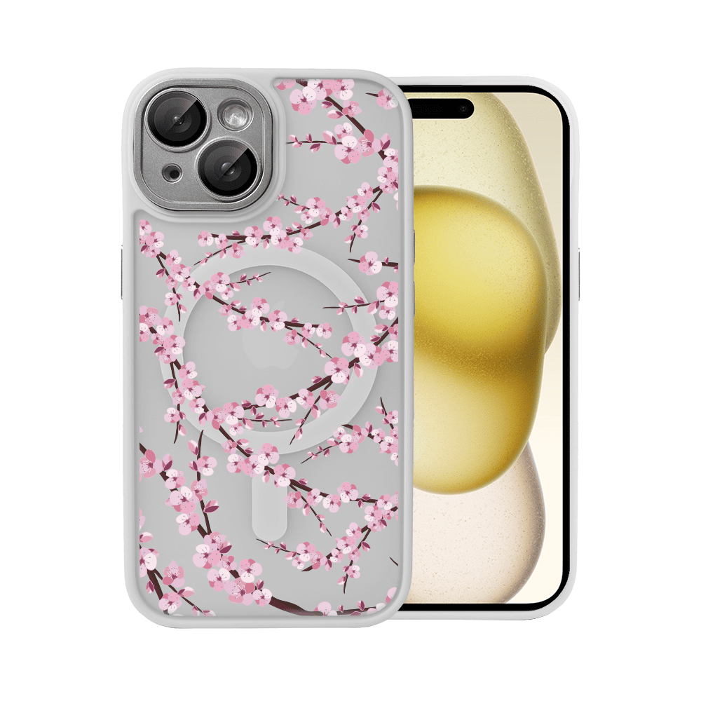 Etui do iPhone iPhone 15, Color Flush z Magsafe, z osłoną aparatu, z nadrukiem sakura, kwiat wiśni, tytanowe