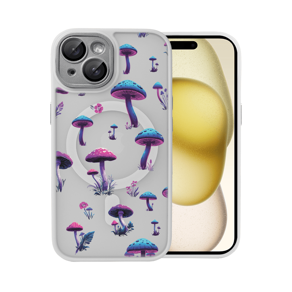 Etui do iPhone 15 Color Flush z Magsafe, z osłoną aparatu, z nadrukiem magiczne grzybki, tytanowe