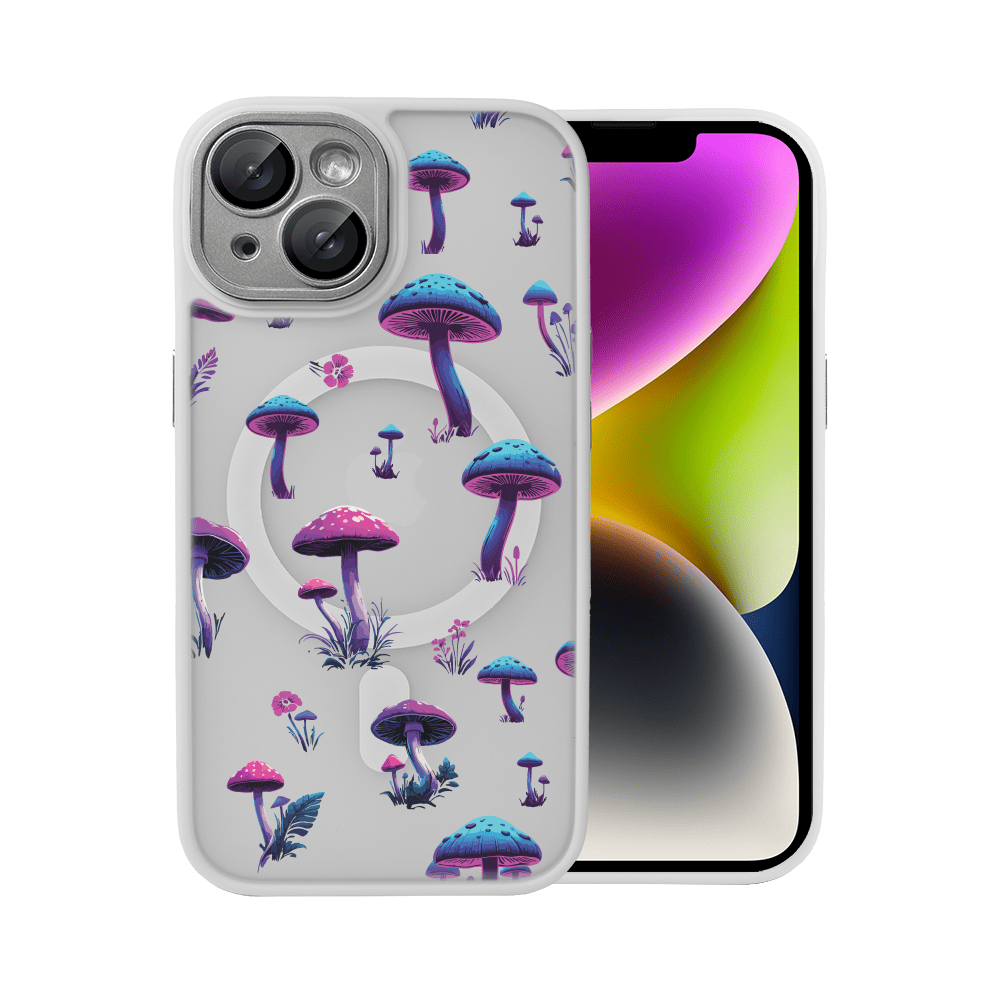 etui do iphone 14 color flush z magsafe, z osłoną aparatu, z nadrukiem magiczne grzybki, tytanowe