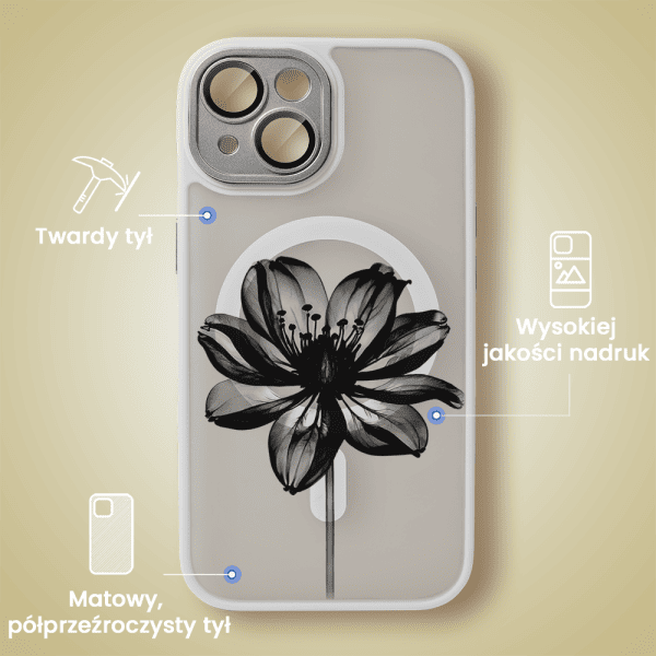 Etui do iPhone 13 Color Flush z Magsafe, z osłoną aparatu, z nadrukiem czarny kwiat, tytanowe