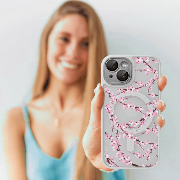 etui do iphone 13, color flush z magsafe, z osłoną aparatu, z nadrukiem sakura, kwiat wiśni, t