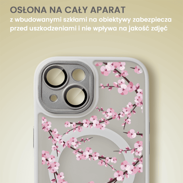 etui do iphone 13, color flush z magsafe, z osłoną aparatu, z nadrukiem sakura, kwiat wiśni, t