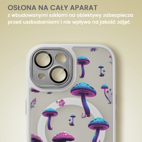 Etui do iPhone 15 Color Flush z Magsafe, z osłoną aparatu, z nadrukiem magiczne grzybki, tytanowe