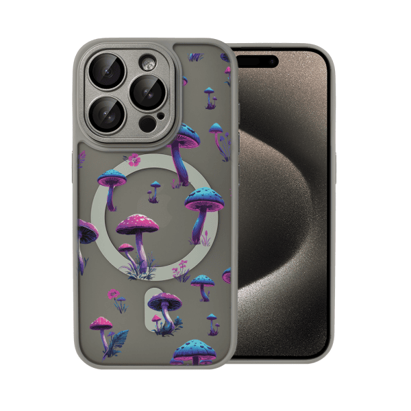 Etui do iPhone 15 Pro Color Flush z Magsafe, z osłoną aparatu, z nadrukiem magiczne grzybki, tytanowe