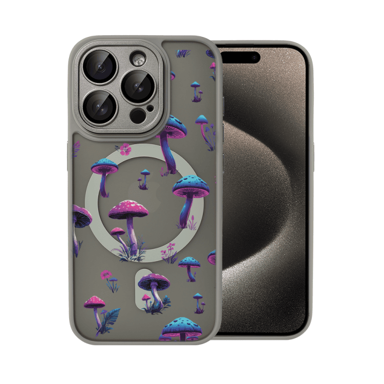 Etui do iPhone 15 Pro Color Flush z Magsafe, z osłoną aparatu, z nadrukiem magiczne grzybki, tytanowe