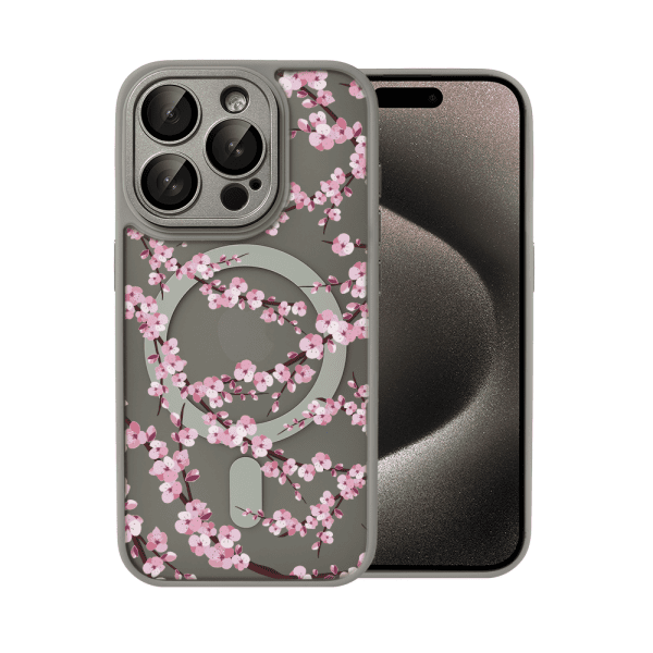 Etui do iPhone iPhone 15 Pro Max, Color Flush z Magsafe, z osłoną aparatu, z nadrukiem sakura, kwiat wiśni, tytanowe