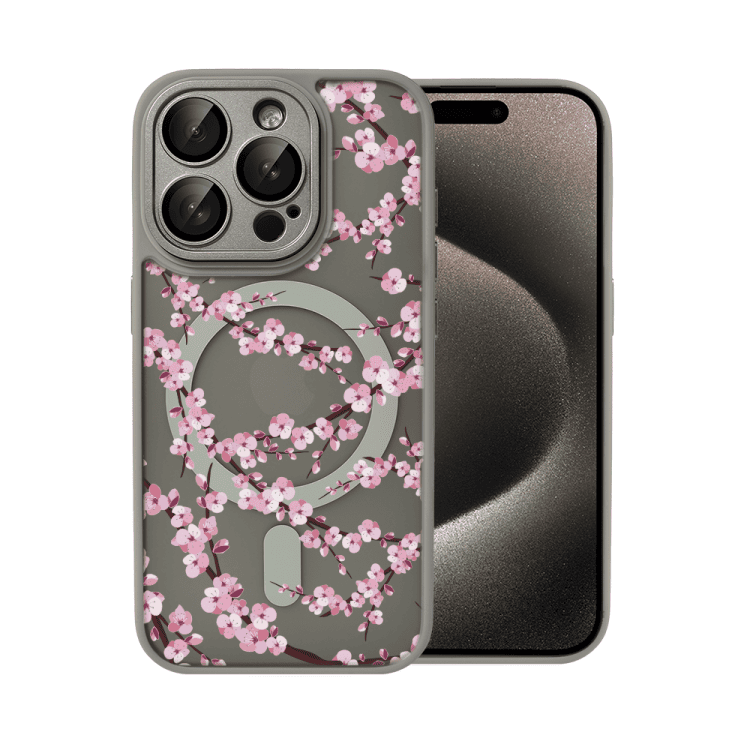 Etui do iPhone iPhone 15 Pro Max, Color Flush z Magsafe, z osłoną aparatu, z nadrukiem sakura, kwiat wiśni, tytanowe