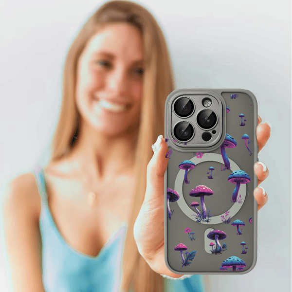 Etui do iPhone 15 Pro Color Flush z Magsafe, z osłoną aparatu, z nadrukiem magiczne grzybki, tytanowe