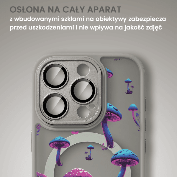 Etui do iPhone 15 Pro Color Flush z Magsafe, z osłoną aparatu, z nadrukiem magiczne grzybki, tytanowe