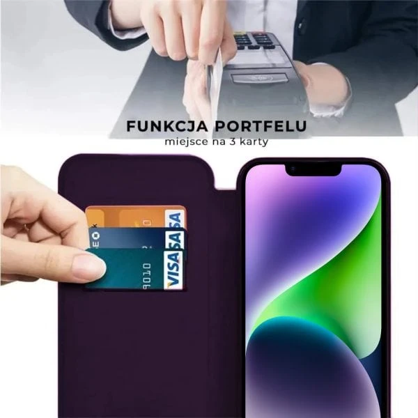 etui do iphone 14 typu książka book magsafe lens protect, z klapką, głęboka purpura