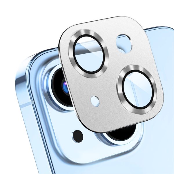 iphone 15 plus gładka metalowa osłona na cały aparat, wbudowane szkła 9h, srebrna