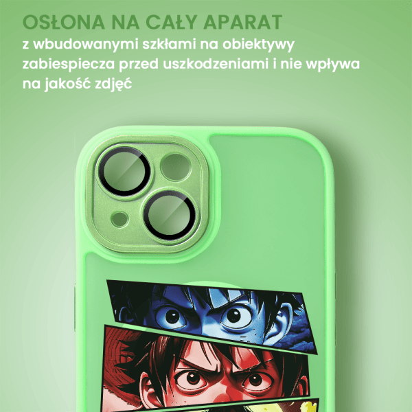 etui do iphone 14 color flush z magsafe, z osłoną aparatu, z nadrukiem anime, jasno zielone